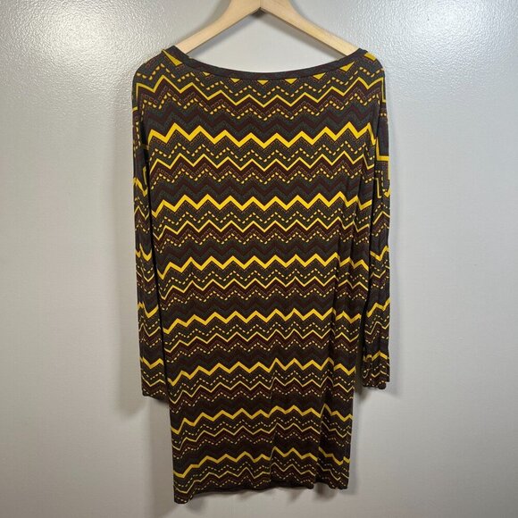 Missoni T-shirt Dress Size Large? Brown Yellow Chevron Stripes Art to Wear Artsy - Picture 2 of 7